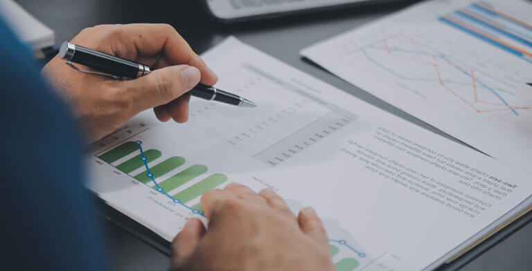 A businessman reading an annual report